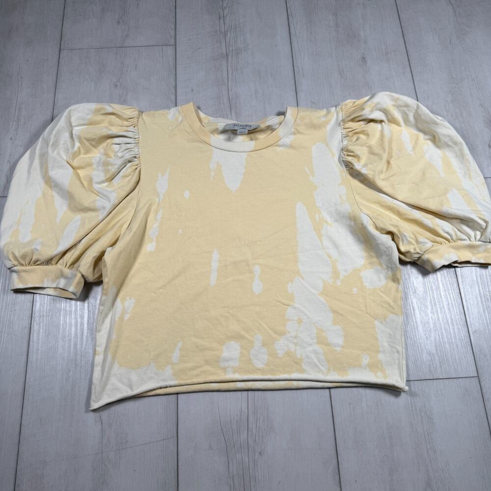 Allsaints Yellow Elizah Tie Dye Puff Sleeve Cotton Top women's Large Grunge